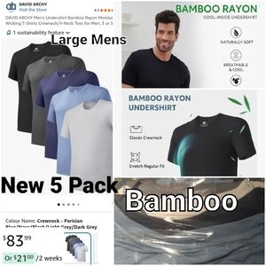 Men's Bamboo 5 Pack size LARGE VISCOSE RAYON David Archy
